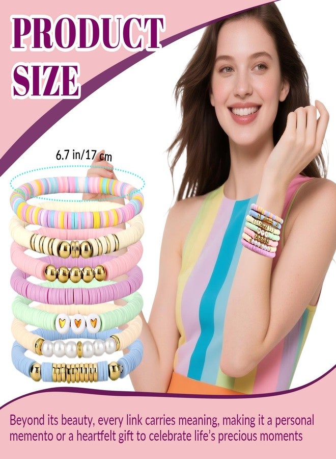 JOLYEAK 7PCS Friendship Bracelets,Heishi Clay Bead Bracelet,Stackable Preppy Bracelets for Stack Beads Boho Jewelry (Macaron Color) - Image 2